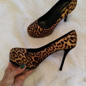 YVES SAINT LAURENT 🐆 Leopard Tribute High Heels Shoes 👠 8